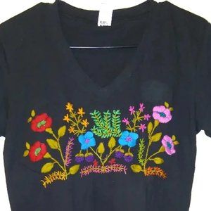 Purple V-neck embroidered shirt